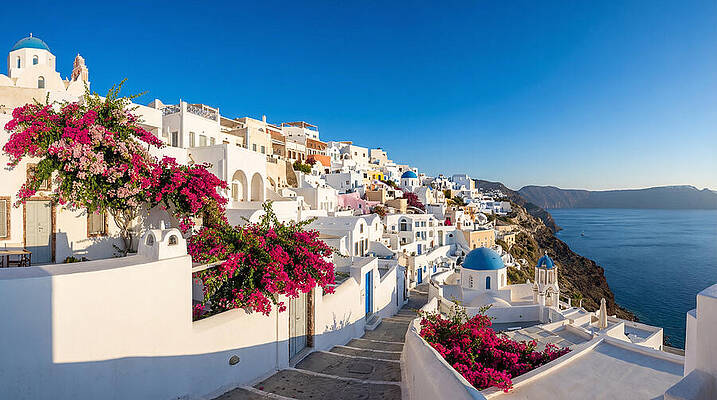 Santorini's Vibrant Seaside Village Wall Art