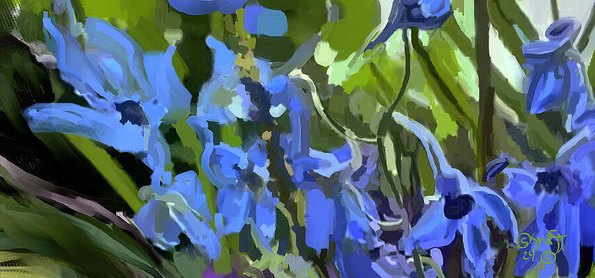 Abstract Wall Art featuring the painting Sapphire Serenade- Floral Art Work by Sonja Kraft