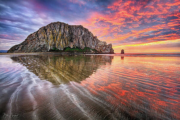 Morro Rock at Sunset Reflection Photograph