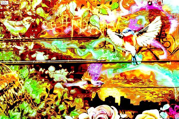 Sask- Vibrant Birds on the Wall by Alex John Bergerman