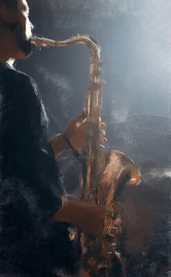 Painting - Sax Player At Midnight by Gary Arnold