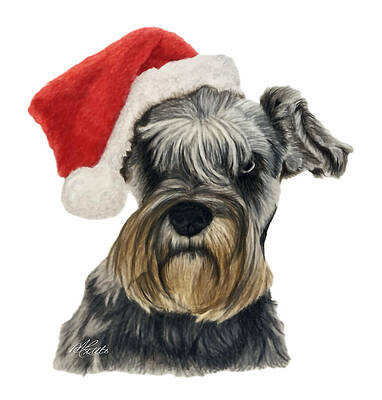 Schnauzer in a Santa Hat Drawing