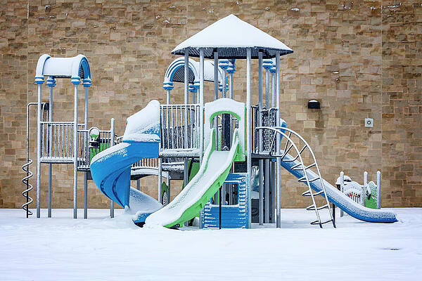 Winter Wall Art featuring the photograph School Yard Playground With Snow by Kelley King