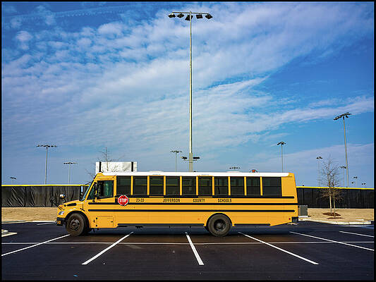 School Bus in Empty Parking Lot Wall Art