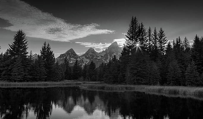 Wall Art featuring the photograph Schwabachers Reflection Sunrise Black And White by Dan Sproul
