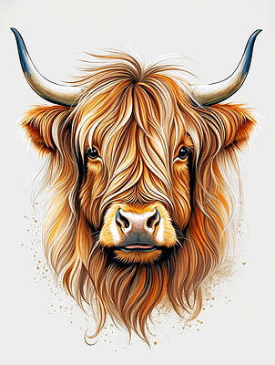 Scottish Highland Wall Art featuring the digital art Scottish Highland Cow Head-shot Ai by Grant Glendinning