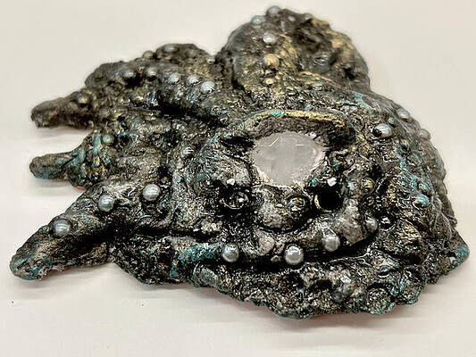 Textured Metallic Sculpture with Pearls Wall Art