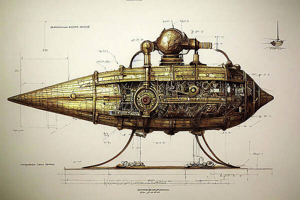 Intricate Wall Art featuring the digital art Seampunk Airship Plans by Ron Weathers