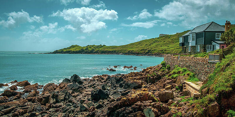 Coastal Cottage by Rocky Shoreline Wall Art