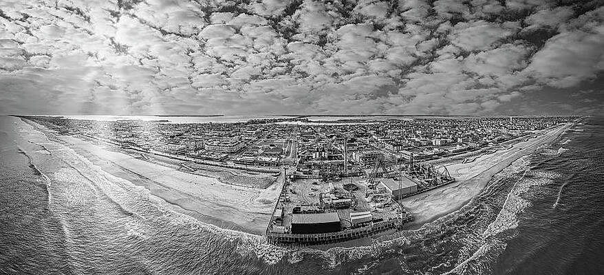 Wall Art featuring the photograph Seaside Park Pier Aerial BW by Susan Candelario