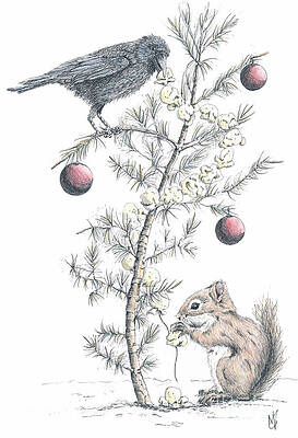 Crow Wall Art featuring the drawing Seasons Eatings by Marie Stone-van Vuuren