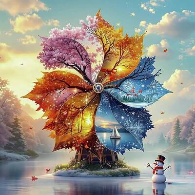 Wall Art featuring the digital art Seasons In Harmony Pinwheel by Deb Beausoleil