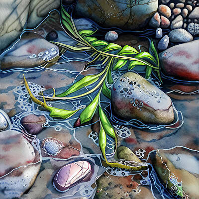 Natural Wall Art featuring the digital art Seaweed And Rocks In The Water by Tatiana Travelways