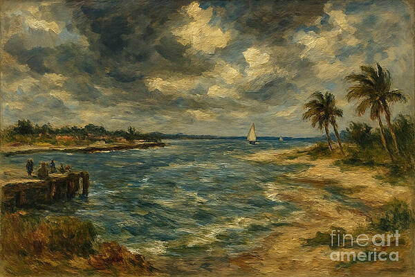 Tropical Coastline with Sailing Boat Wall Art