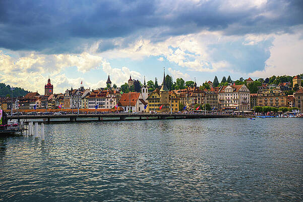 Wall Art featuring the photograph Seebrucke And Historic Waterfront In Lucerne, Switzerland by Miroslav Liska