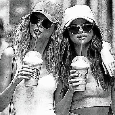 Selena Gomez And Taylor Swift Bw Print