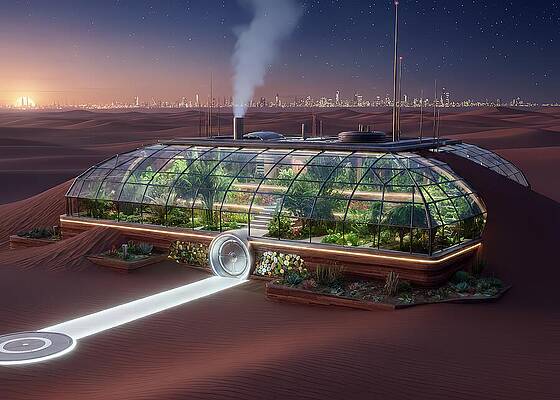 Desert Greenhouse Oasis at Night Wall Art