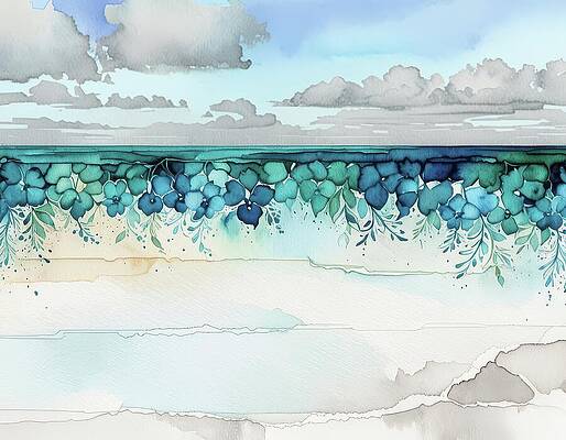 Floral Ocean Serenity Digital Art