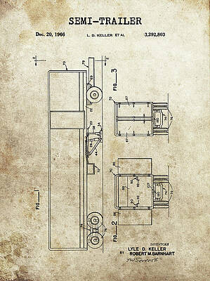 Vintage Drawing - Semi Trailer Patent Design by Dan Sproul