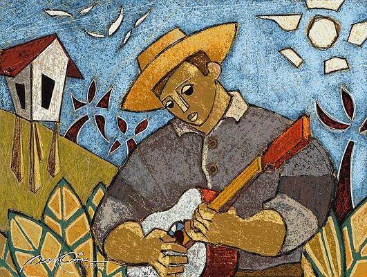 Guitarist in a Rustic Landscape Wall Art