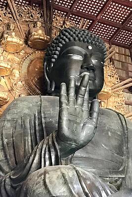 Serene Wall Art featuring the photograph Serene Buddha Statue In Nara's Serene Buddha Statue In Nara's Todaiji Temple by Travel Essayist