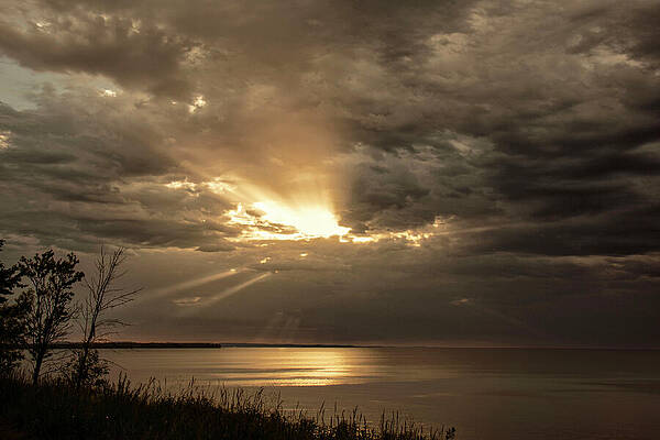 Michigan Photograph - Serene Lake Sunbeams by Vi Ray