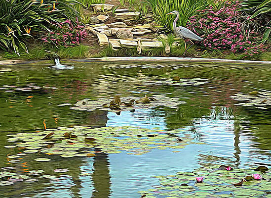 Serene Pond with Heron Photograph