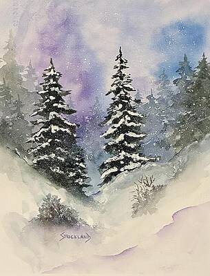 Snowy Forest with Tall Evergreens Painting