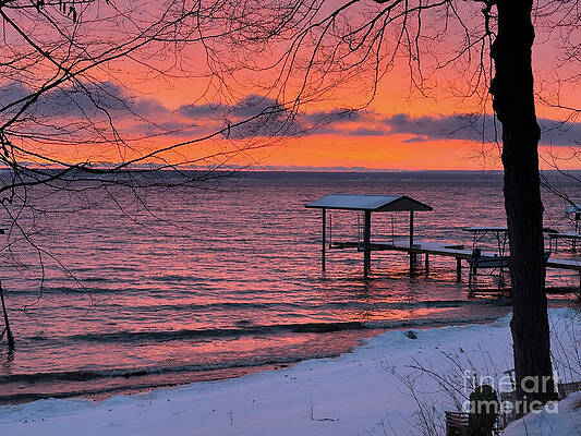 Serene Winter Lakeside Sunset Photograph