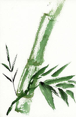 Wall Art featuring the painting Serenity In Green, Bamboo In Watercolor Brush Strokes by Elizabeth Reich