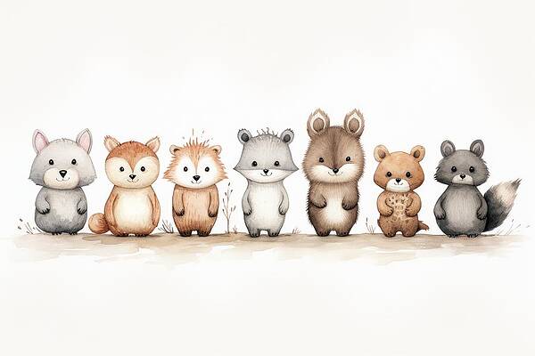 Wall Art featuring the painting Seven Woodland Friends by Land of Dreams