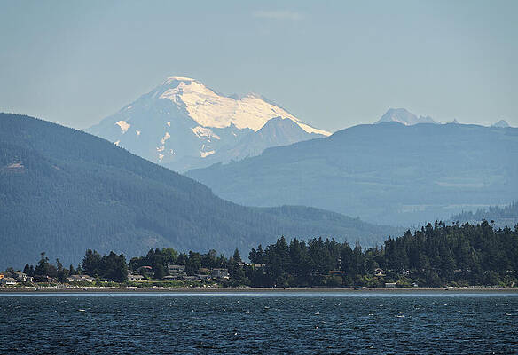 Snow-Capped Mountain and Coastal Village Wall Art