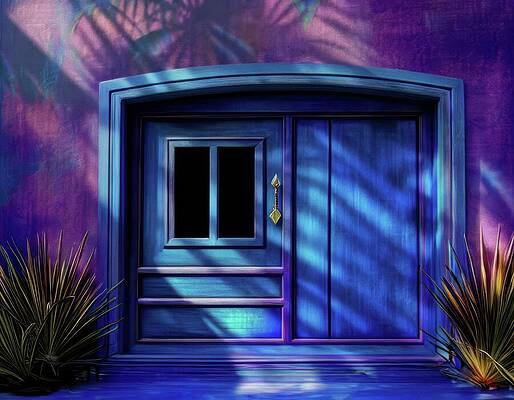 Vibrant Digital Art - Shadowed Door by Eris And AI