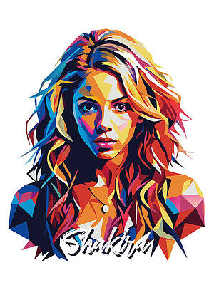 Vibrant Wall Art featuring the digital art Shakira #3 In WPAP Pop Art by Vector Artnesia