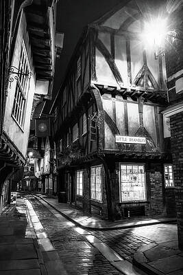 Wall Art featuring the photograph Shambles In York By Night In BW by Sue Leonard