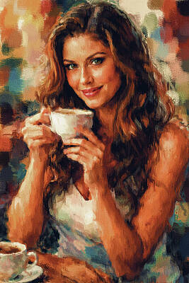 Woman Enjoying a Warm Coffee Digital Art