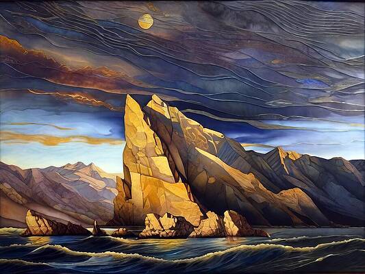 Landscape Wall Art featuring the digital art Sharp Hills by Eris And AI