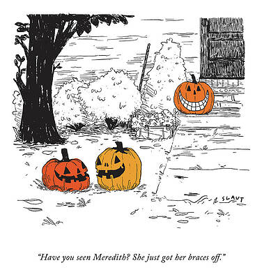 Fall Wall Art featuring the drawing She Just Got Her Braces Off by Sara Lautman