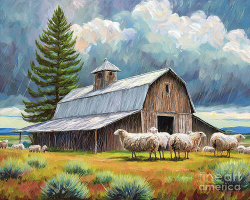 Summer Digital Art - Sheep Barn by Macro Abundance