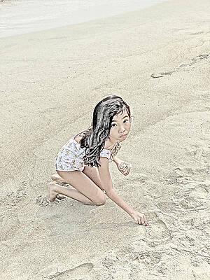 Happy Wall Art featuring the digital art Shelling On The Beach by Ed Wilkerson