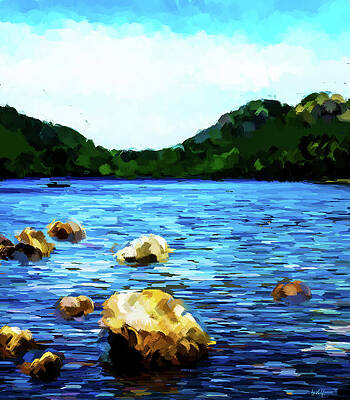 Serene Digital Art - Shimmering Blue Water by Gradify Creations
