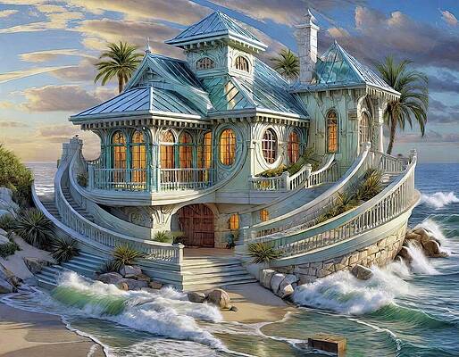 Whimsical Digital Art - Ship House by Eris And AI