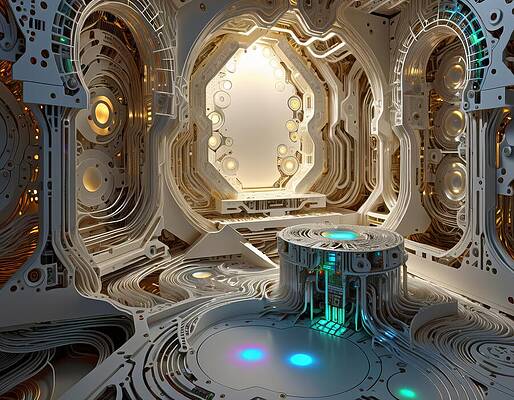 Intricate Wall Art featuring the digital art Ship With All-Robot Crew by Eris And AI