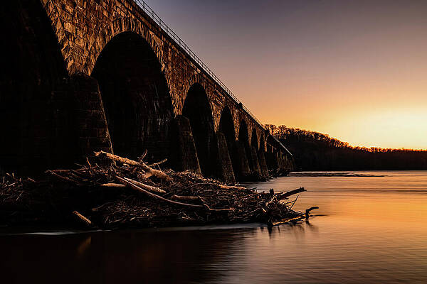 Vibrant Photograph - Shock's Mill Bridge At Dusk by Anthony Hightower