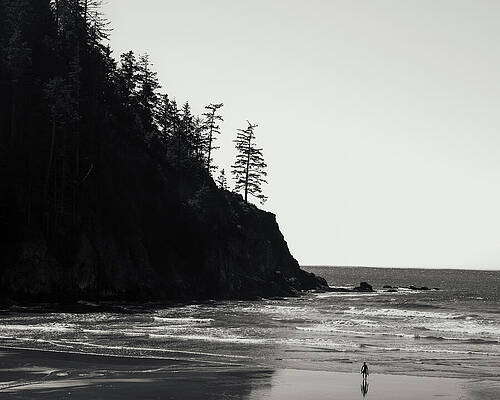 Lone Surfer at Rocky Coastline Wall Art