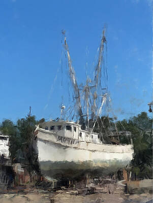 Louisiana Wall Art featuring the painting Shrimp Boat In Dry Dock by Gary Arnold
