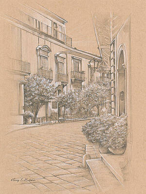 Wall Art featuring the drawing Sicily Streetscape by Terry Edeker