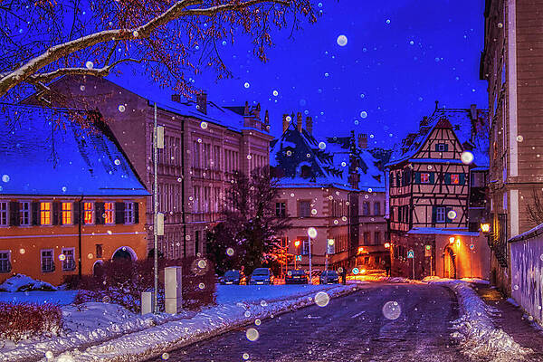 Charming Snowy Night Street Scene Photograph