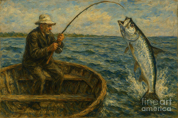 Fisherman Battling a Giant Fish Wall Art