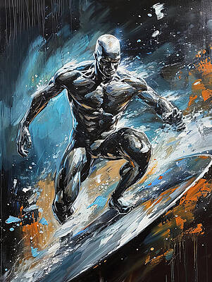 Silver Surfer Rides Cosmic Waves Painting
